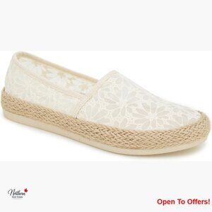 Floral Lace Upper Slip-On Sneakers with Raffia Wrap Detail